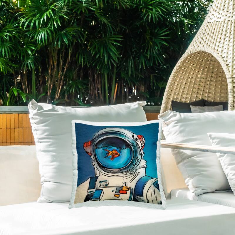 Stupell Goldfish Astronaut Suit Printed Outdoor Throw Pillow Design by Kamdon Kreations