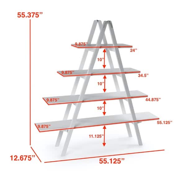 White 4 Tier A-Frame Wooden Ladder Bookcase