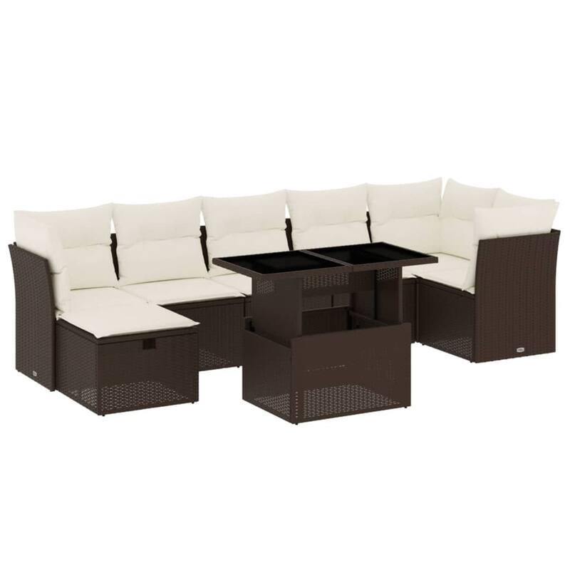 vidaXL Patio Sofa Set with Cushions Outdoor Furniture 8 Piece Poly Rattan - 21.7 x 39.4 x 28.7 in