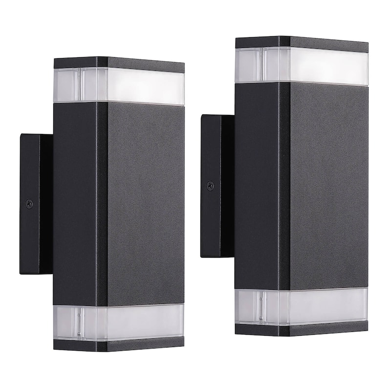 IP66 Waterproof 10W Warm White Integrated Square Outdoor Lights Black Aluminum LED Wall Lamp 2-Pack - N/A