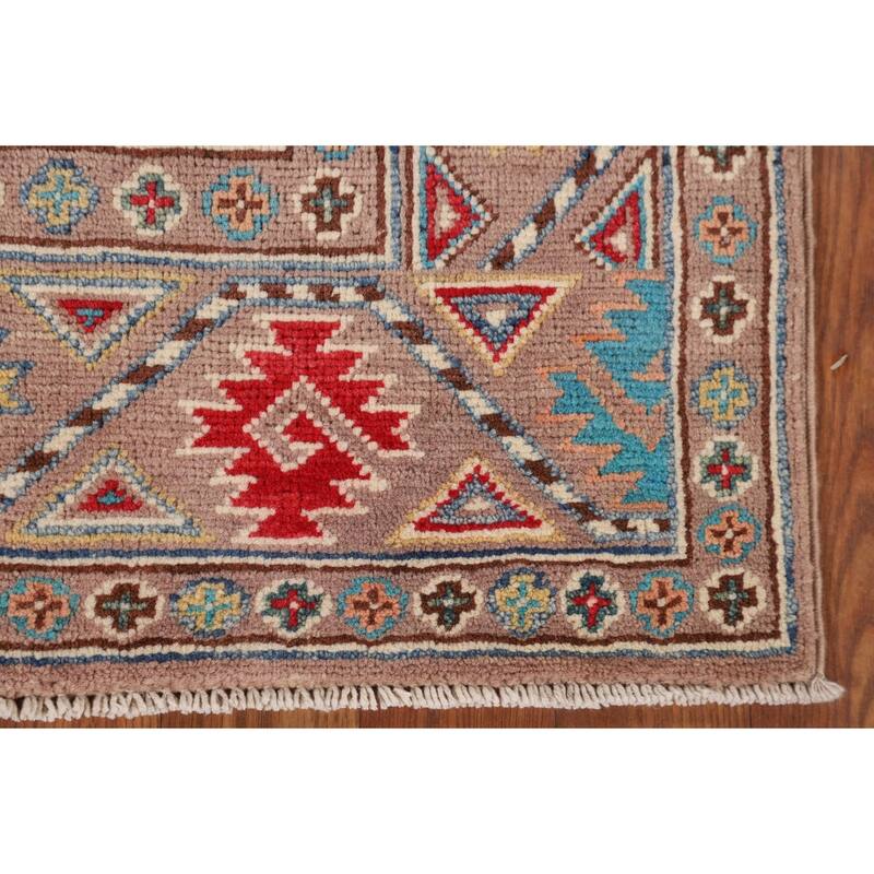 Traditional Beige Kazak Accent Rug Hand-Knotted Wool Carpet - 2'8" x 4'3"