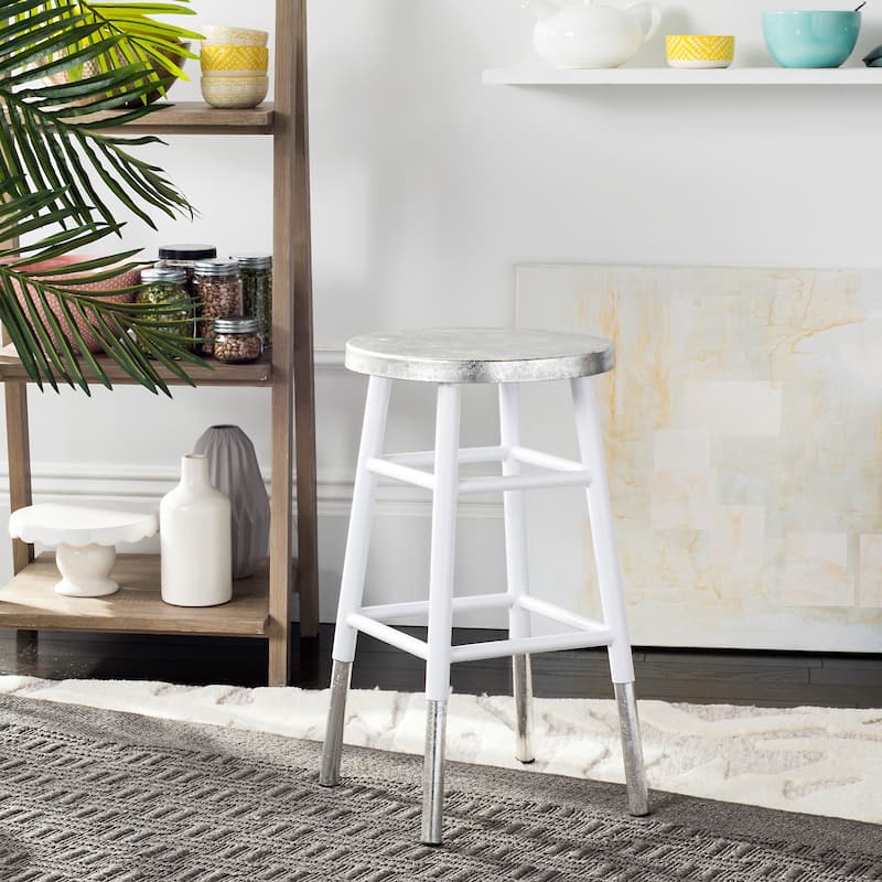 SAFAVIEH Verlene 24 Inch Silver Dipped Black / Silver Counter Stool - 13.5" x 13.5" x 24" - 14Wx14Dx24H - White/Silver