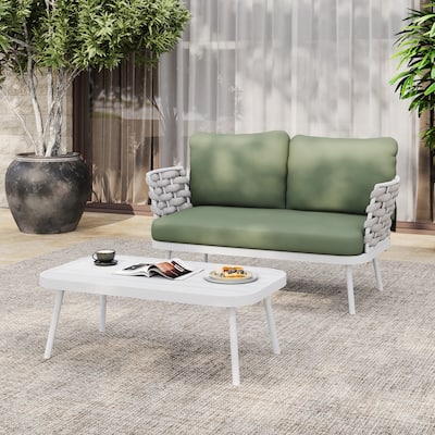 Christopher Knight Home - Cadence Rope and Steel Patio Loveseat and Table Set