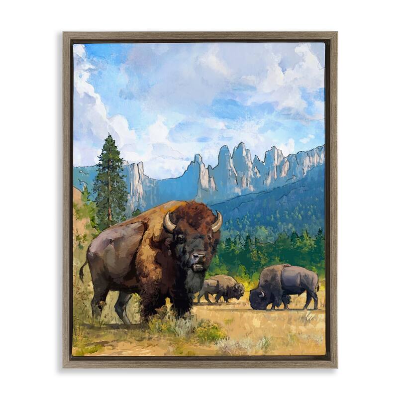 Stupell Grazing Bison Desert Abstraction Framed Floater Canvas Wall Art Design By David Owens - 17 x 21 - Brown