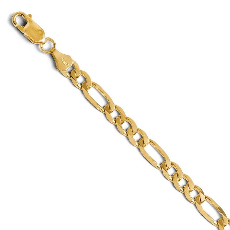 Curata 14k Yellow Gold Polished Lobster Claw Closure 6.25mm Flat Figaro Bracelet