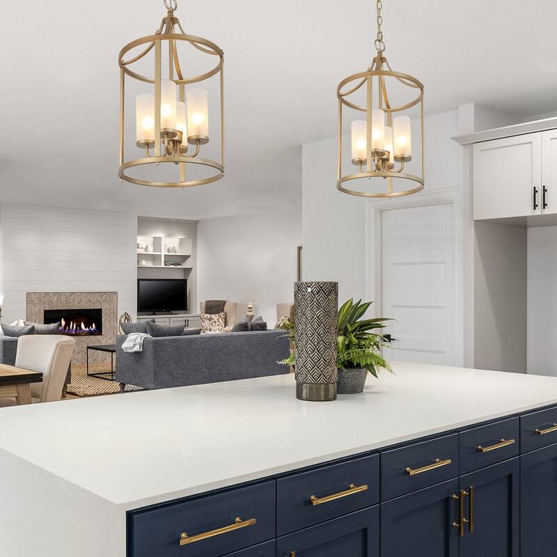 Modern Glam Gold 4-Light Cylinder Chandelier Mid-Century Metal Foyer Pendant Dimmable - 12.2'' L x 12.2'' W x 23.2'' H