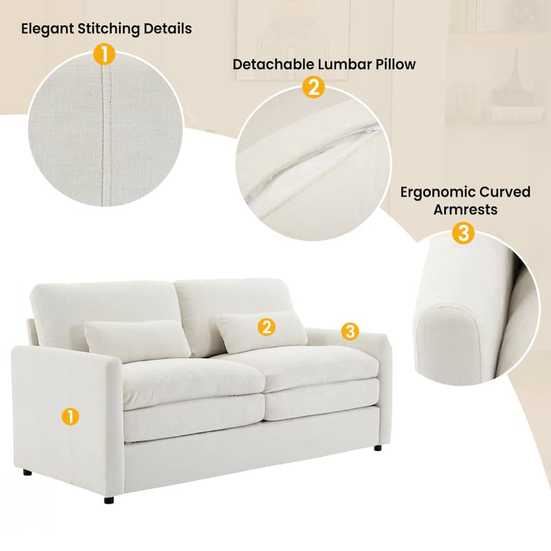 3-Pieces Chenille 6-Seat Sectional Sofa Set with Oversized Cloud Couch and Double Cushions