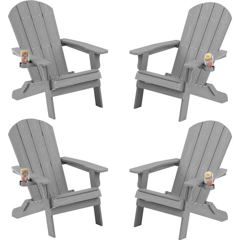 WINSOON All Weather HIPS Outdoor Folding Adirondack Chairs Outdoor Chairs Set of 4 - Grey
