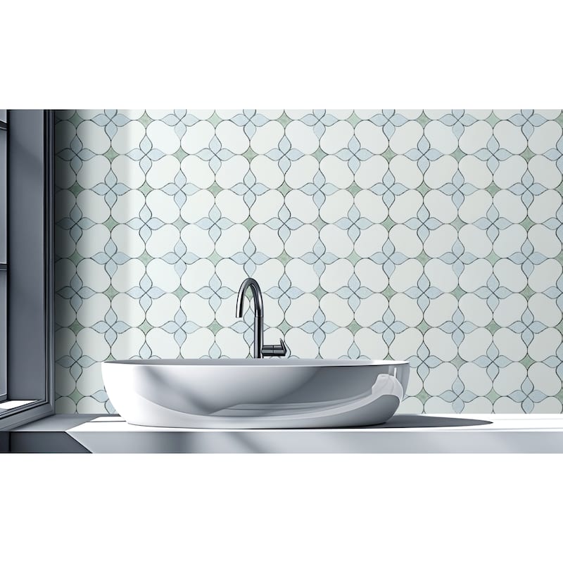 Water Jet - Thassos White Marble Mosaic Wall & Floor Tile - 1 Case (10 Sheets)