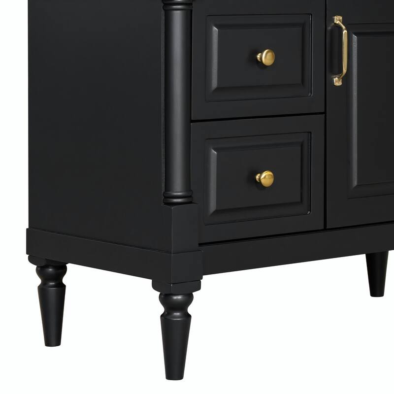 36" Bathroom Vanity with Sink, Freestanding Bathroom Cabinet with Ceramic Basin, Flip Drawer