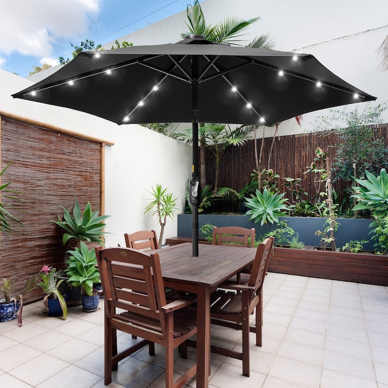 LIVOOSUN Patio 7.5 FT LED Market Umbrella,Table Umbrella w/Tilt Button - Black