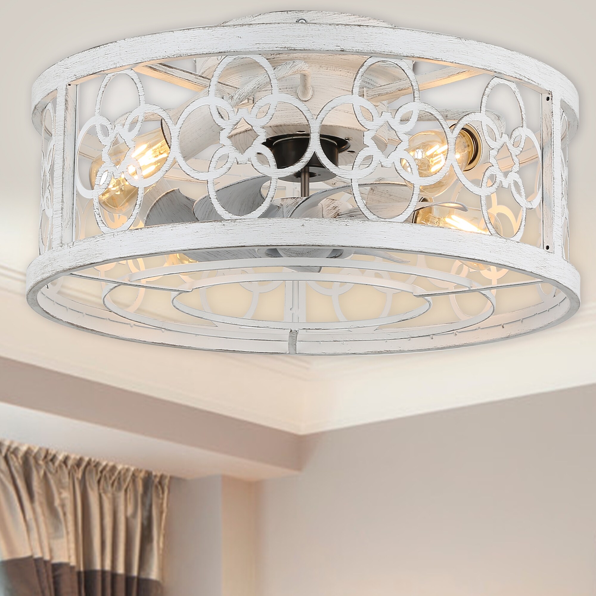 20In. Vintage Distressed Wood Flush Mount Ceiling Fan, Bohemian Low