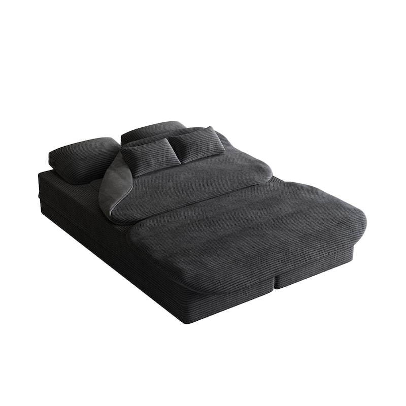 GDFStudio - Lysander Corduroy Foldable Sleeper Sofa Bed with Multi Functional Blanket