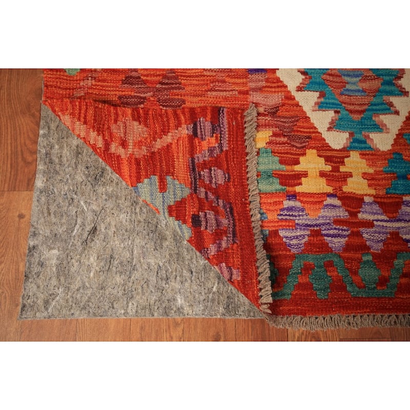 Geometric Kilim Oriental Area Rug Flatweave Reversible Wool Carpet - 8'4" x 9'10"