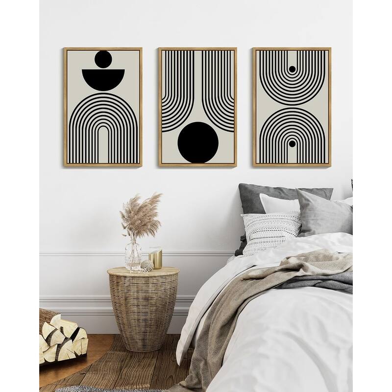 Minimalist Sun Lines Framed Canvas Painting Artwork