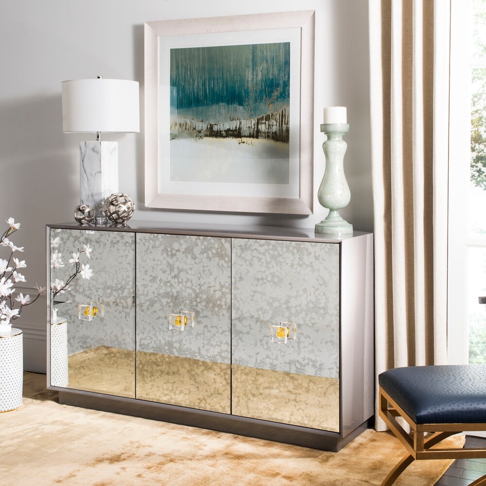Safavieh  Couture Felice Grey Lacquered Wood and Antique Mirror Finish 3-Door Eglomise Sideboard