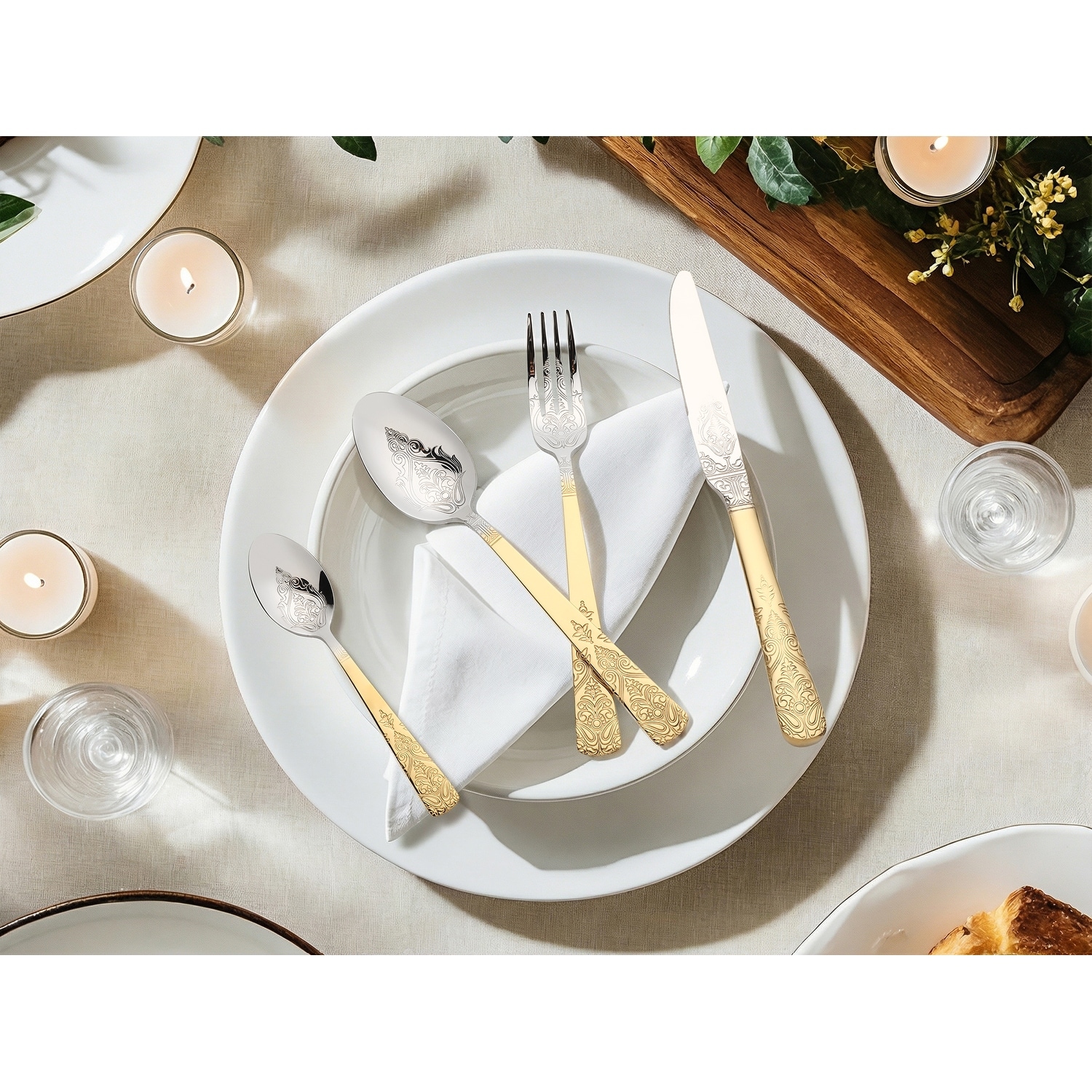 4 Piece Silverware Set, Stainless Steel Floral Flatware Set - 4Pcs