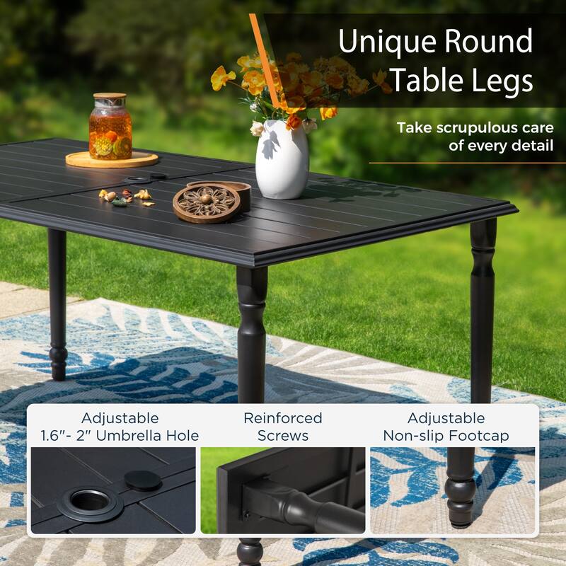 MAISON ARTS 7-Piece Outdoor Dining Set for 6, Metal Steel Dining Table with Umbrella Hole