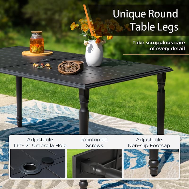 MAISON ARTS Rectangle Metal Patio Outdoor Dining Table with Umbrella Hole