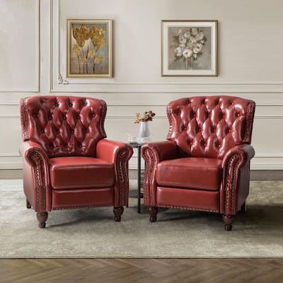 Justine Genuine Leather Nailhead Trim Recliner with Tufted Back Set of 2.