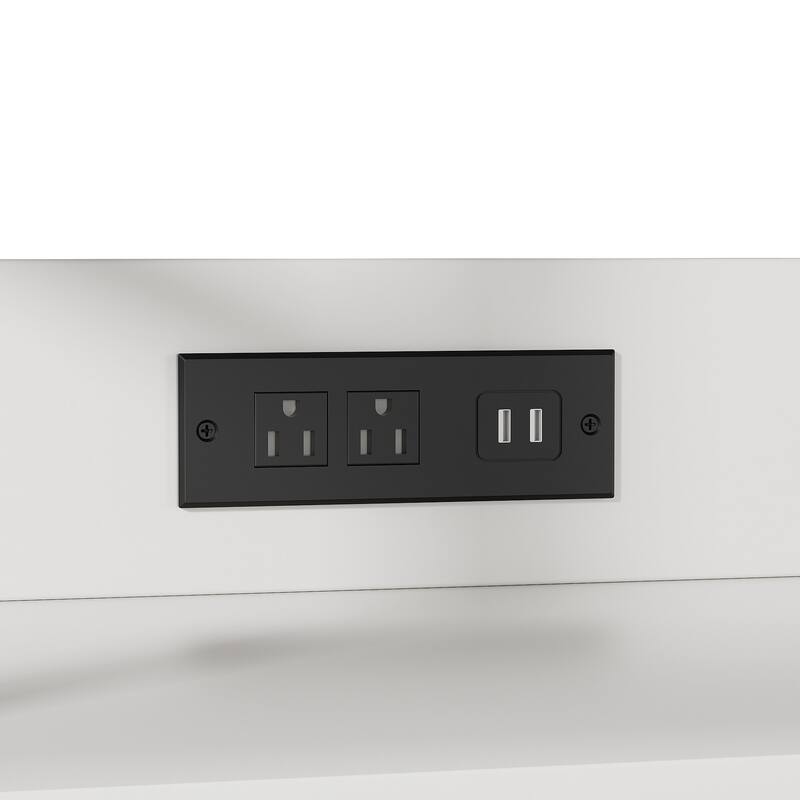 VECELO Bathroom Storage Cabinet with Shelves, Drawer & Charging Ports, Freestanding File Cabinet for Kitchen, Office, Laundry