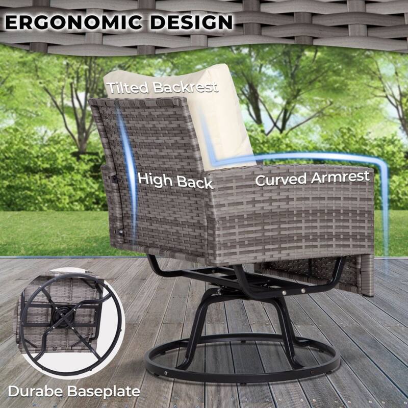 6-Piece Wicker Patio Conversation Set with Swivel Chairs
