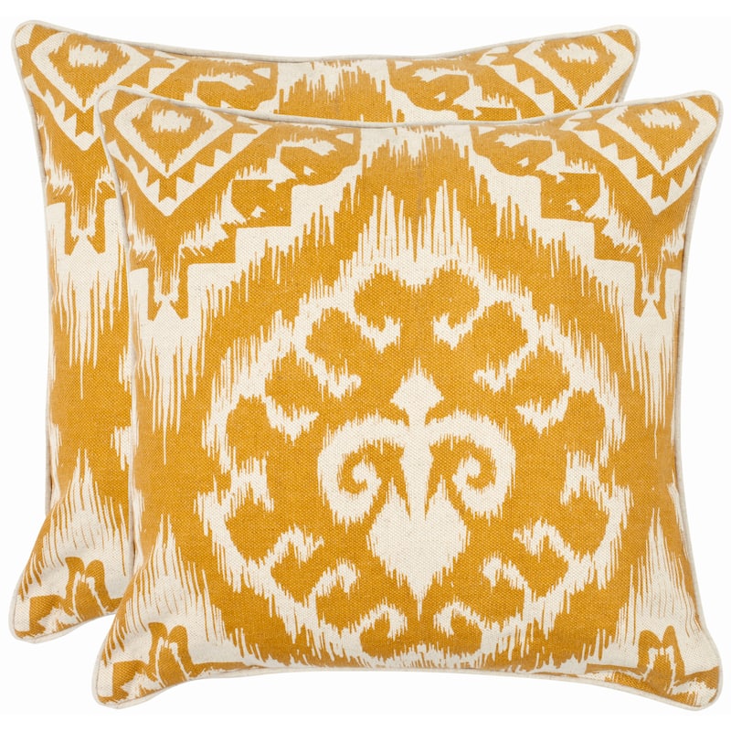 SAFAVIEH Marlie 18-inch Beige/ Saffron Yellow Decorative Pillow (Set of 2) - 1'6"W x 1'6"L - Saffron