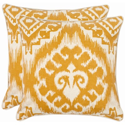 SAFAVIEH Marlie 18-inch Beige/ Saffron Yellow Decorative Pillow (Set of 2)