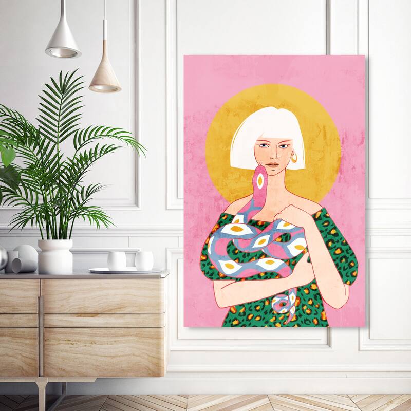 Wynwood Studio Canvas Animals Sunrise Viper Pink and Mustard Modern & Contemporary Wall Art Canvas Print - 54 x 36