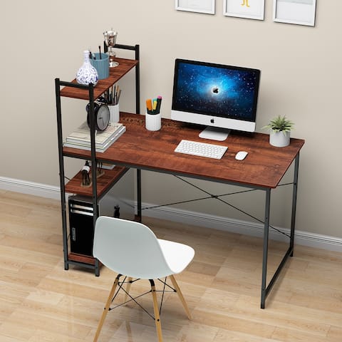 Black 47" Computer Desk Home Office Sandalwood with Bookshelf