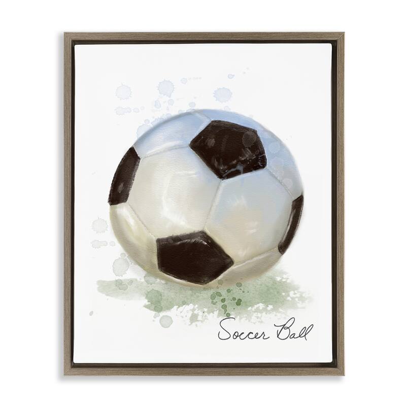 Stupell Soft Pastel Soccer Ball Framed Floater Canvas Wall Art Design By Matthew Piotrowicz - 25 x 31 - Brown