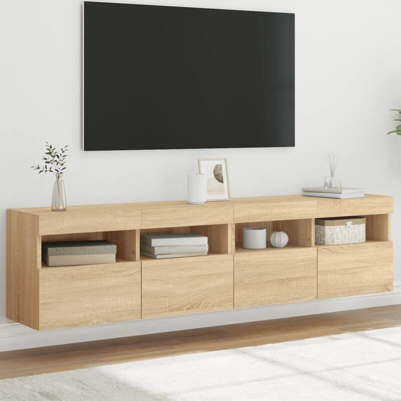 vidaXL TV Wall Stand with LED Lights Console Entertainment Center Living Room - 31.5" x 11.8" x 15.7"