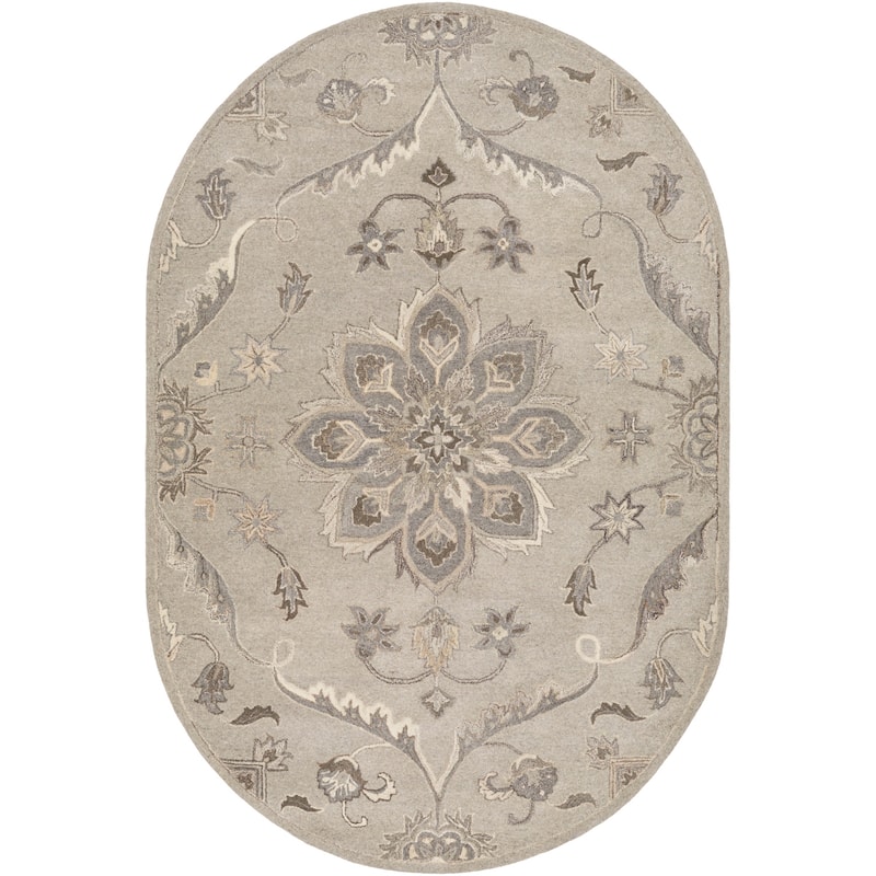Livabliss Traditional Caesar Floral & Botanical Area Rug - 6' x 9' Oval - Light Grey