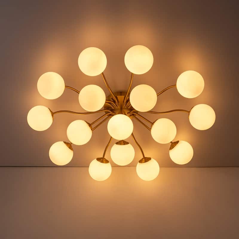 Milky Glass Globe Brass Sputnik Bubble Ceiling Light - 30in Chandelier
