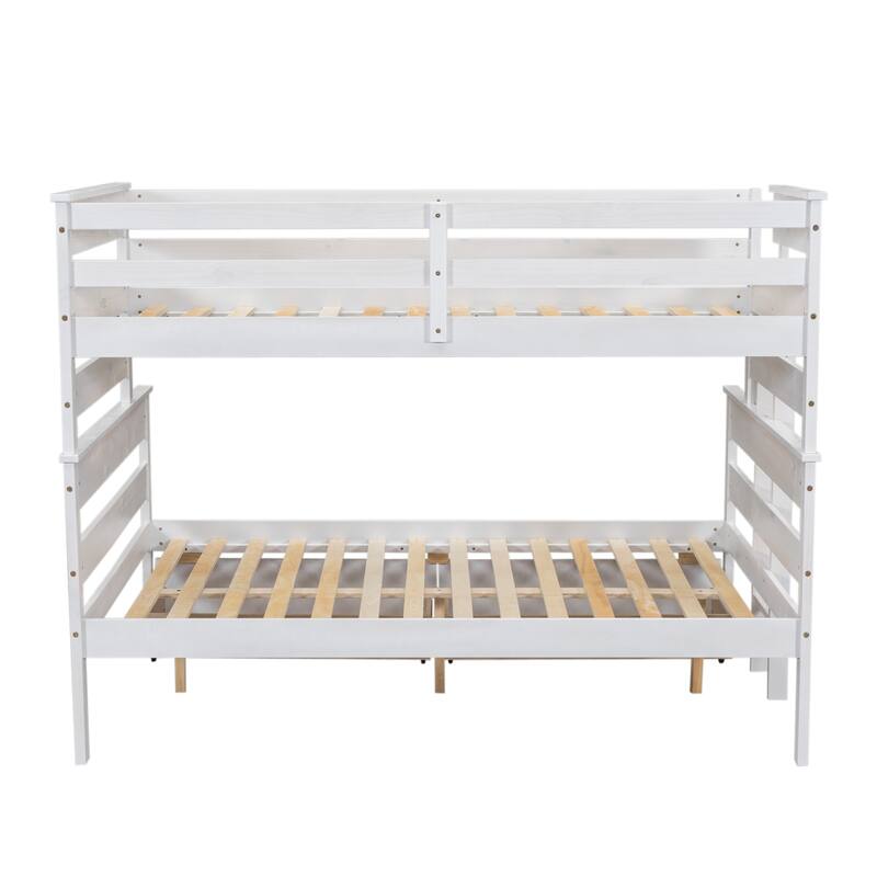 Twin over Full Solid Wood Bunk Bed Slat Support Full Length Guardrail Up Bed Separable Bed Frame with Drawer or Trundle