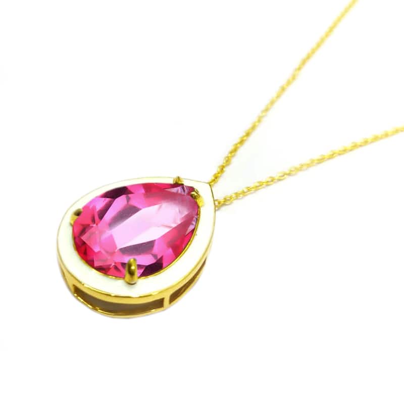 18k Yellow Gold Plating Over Sterling Silver Pink Topaz Gemstone Pendants