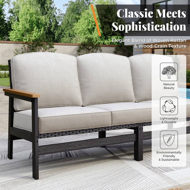 MAISON ARTS 5-Seat HDPE Outdoor Furniture Set, 4-Piece Rattan Patio Conversation Set
