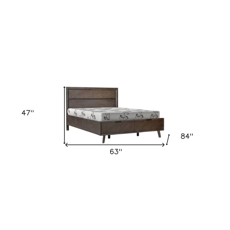 HomeRoots Dark Brown Solid Wood Queen With Two Drawers Bed Frame
