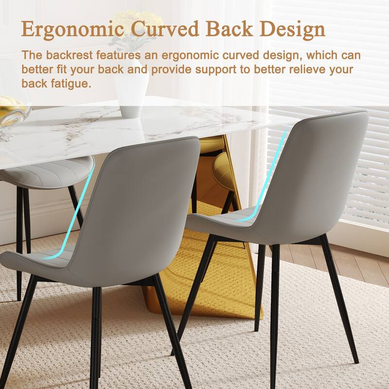 PU Leather Upholstered Solid Back Dining Chair Set of 4