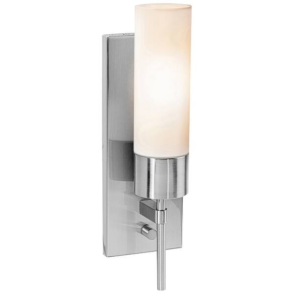 slide 2 of 2, Access Lighting Iron - Wall Sconce - Brushed Steel Finish - Opal Glass Shade Brushed Steel
