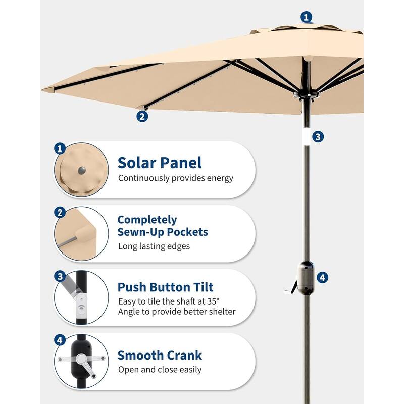 10 Ft Patio Umbrella with Solar Lights, Outdoor Table Umbrella with 40 LED Lights & Tilt Crank