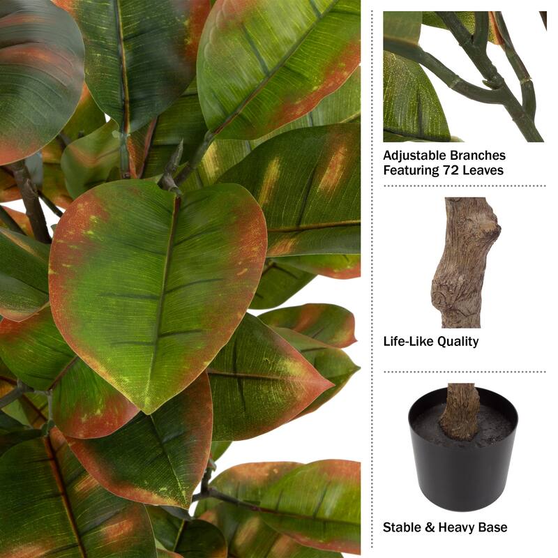 Artificial Rubber Plant - 51-Inch Faux Tree with Natural-Feel Leaves by Pure Garden (Variegated) - 51"