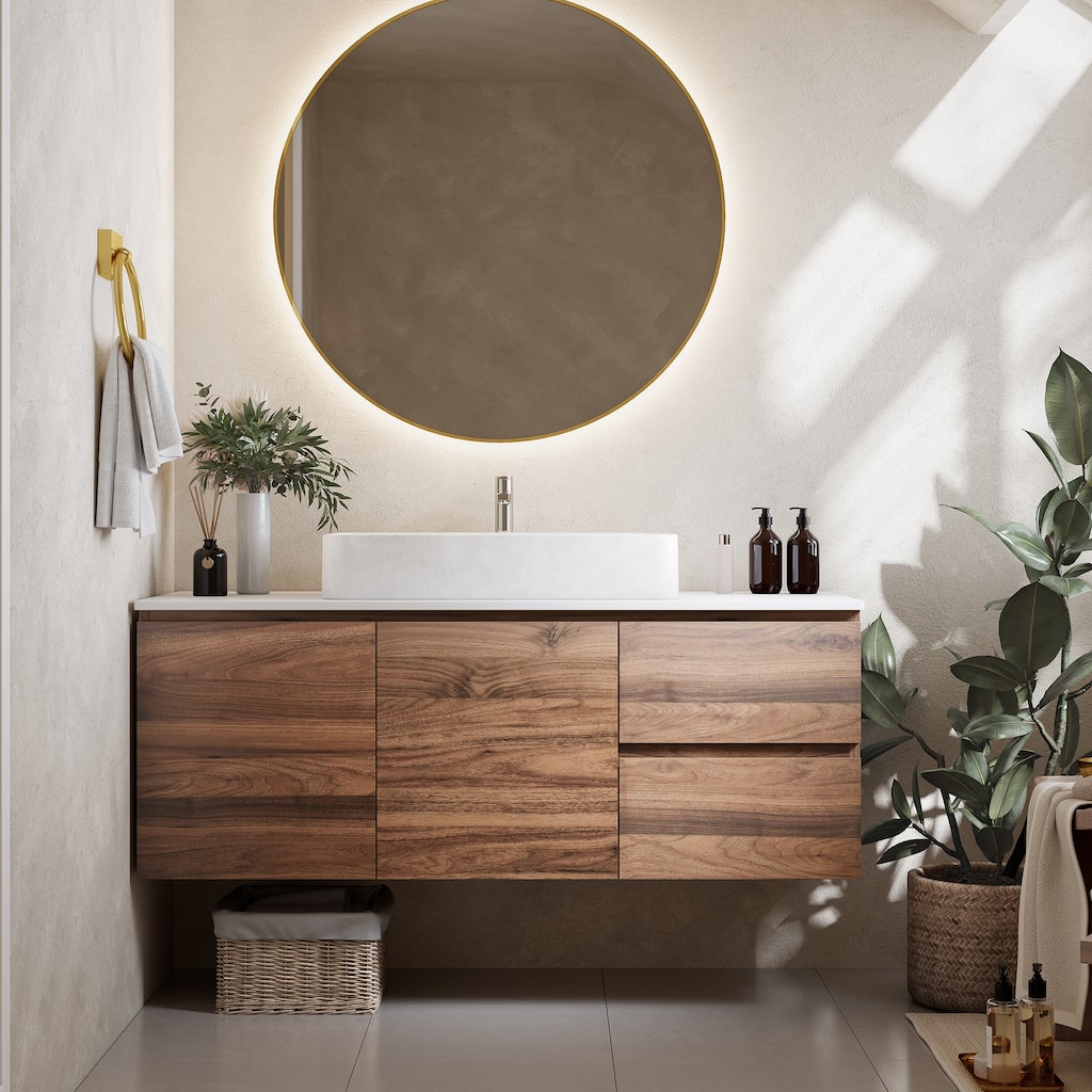 48" Wall-Mounted Bathroom Vanity with Ceramic Sink, Sintered Stone Top