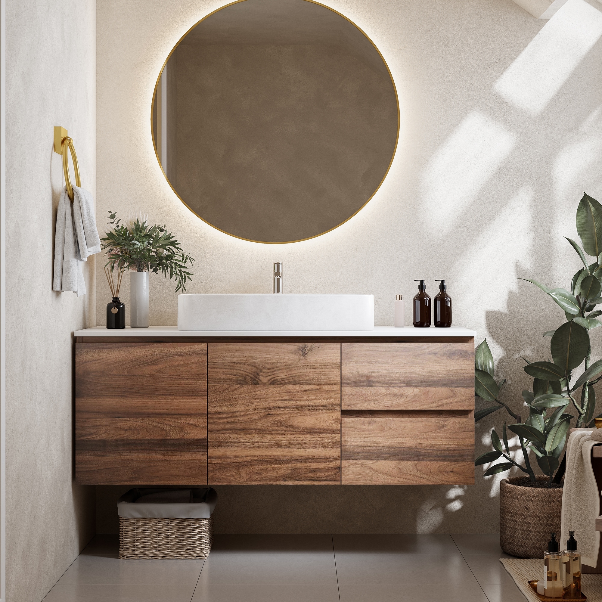 48" Wall-Mounted Bathroom Vanity with Ceramic Sink, Sintered Stone Top