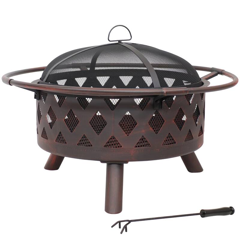 30" Fire Pit Steel with Bronze FInish Crossweave with Spark Screen