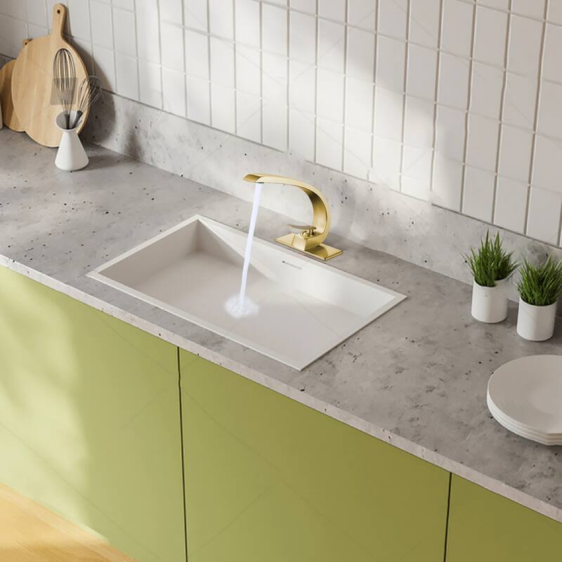 Modland C-Shaped Single Hole Bathroom Faucet, 500K Cycle CUPC Certified, 6-Inch Cover Plate, Black / Gold / Nickel / Chrome