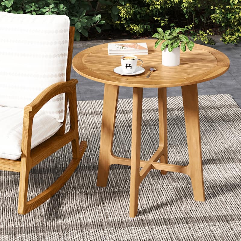 Gymax 31.5'' Patio Dining Table Round Teak Wood Dining Table w/