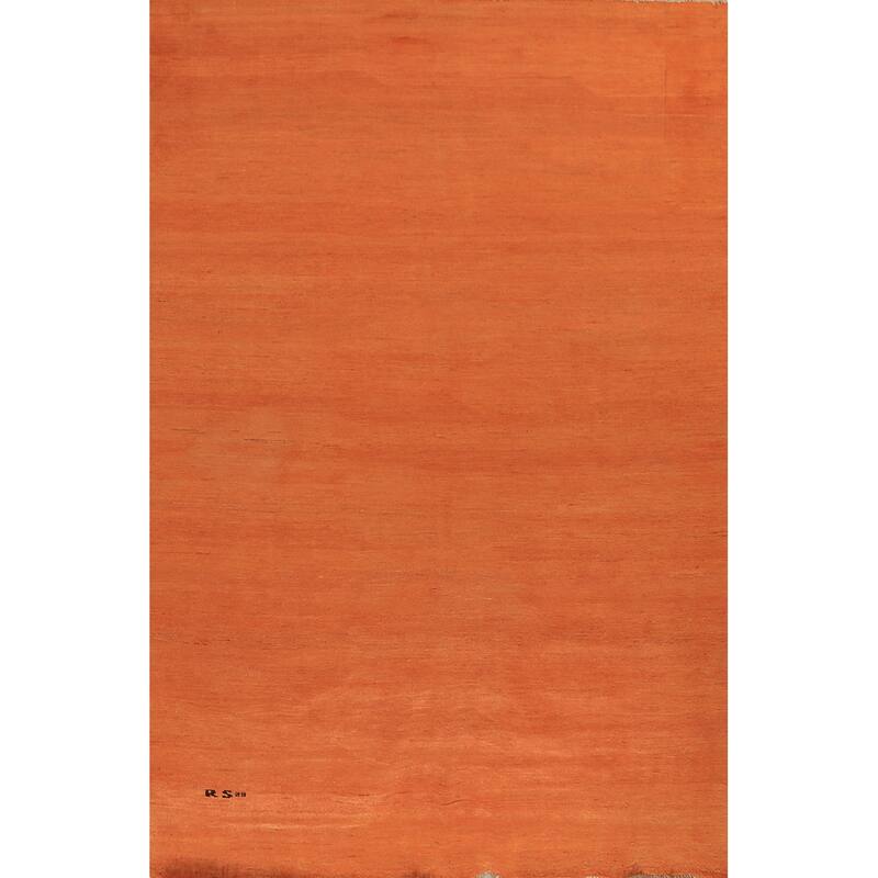 Orange Gabbeh Modern Area Rug Hand-Knotted Tribal Wool Carpet - 6'3" x 9'8"