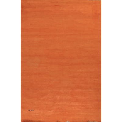 Orange Gabbeh Modern Area Rug Hand-Knotted Tribal Wool Carpet - 6'3" x 9'8"
