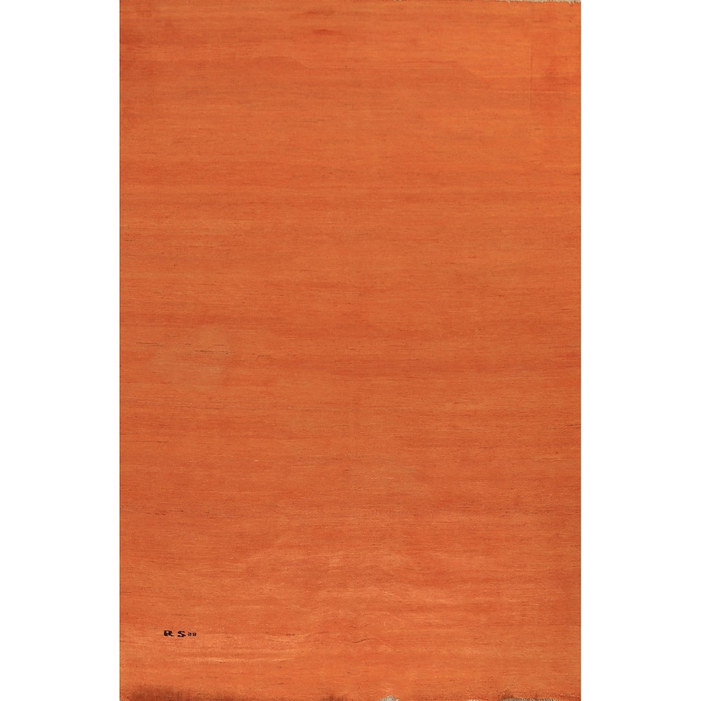 Orange Gabbeh Modern Area Rug Hand-Knotted Tribal Wool Carpet - 6'3" x 9'8"